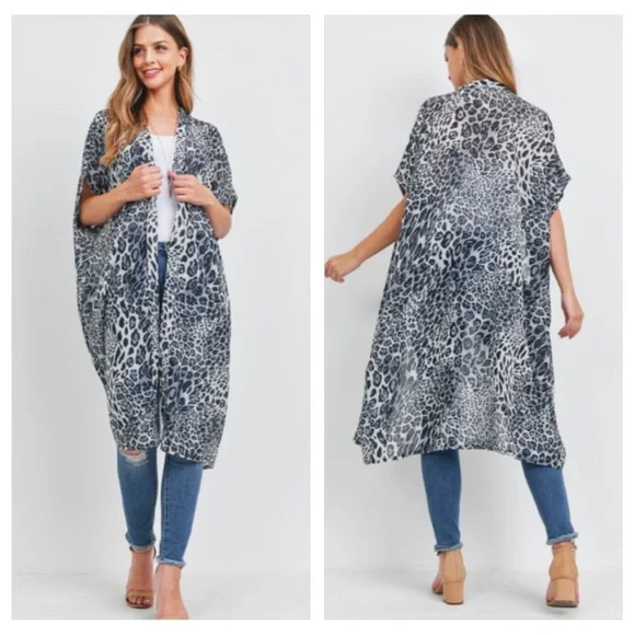 WOW Animal Print Soft Kimono Wrap Swim Coverup Robe Cardigan Sleeves OSF… - Picture 6 of 7